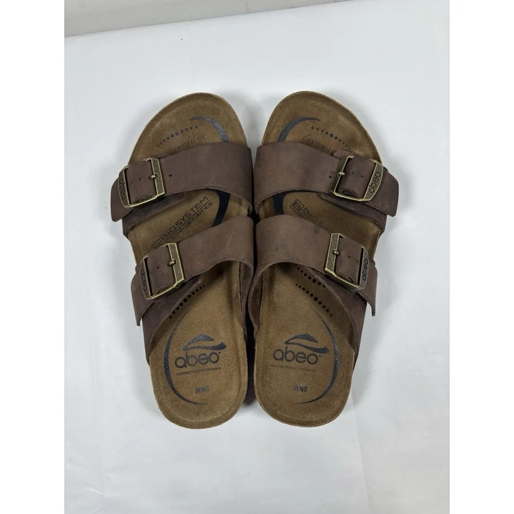 Abeo Sandals Mens N 8 Double Strap Brown Leather Comfort Slide‎ Arch Support